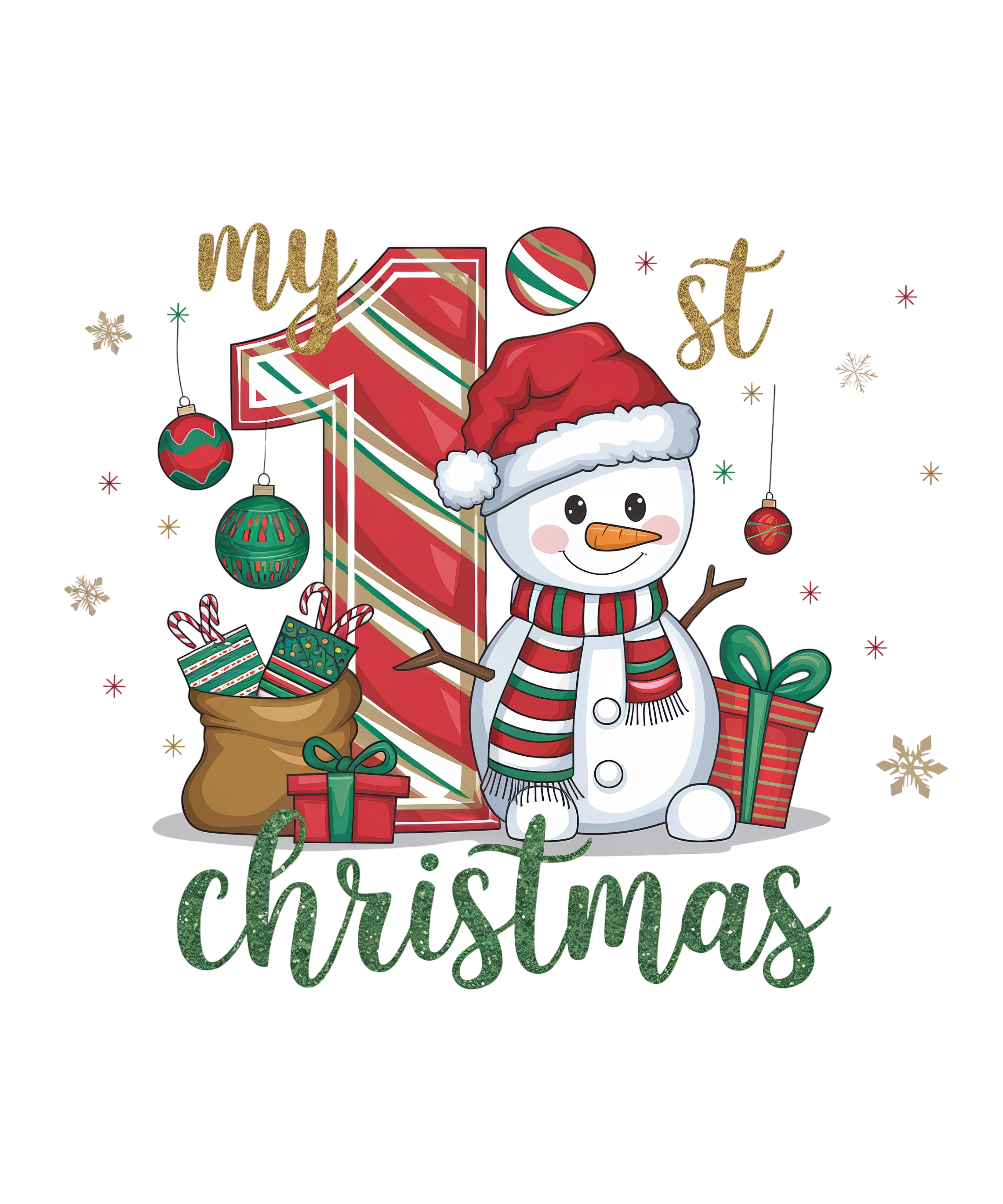 My First Christmas- Waving snowman with gifts