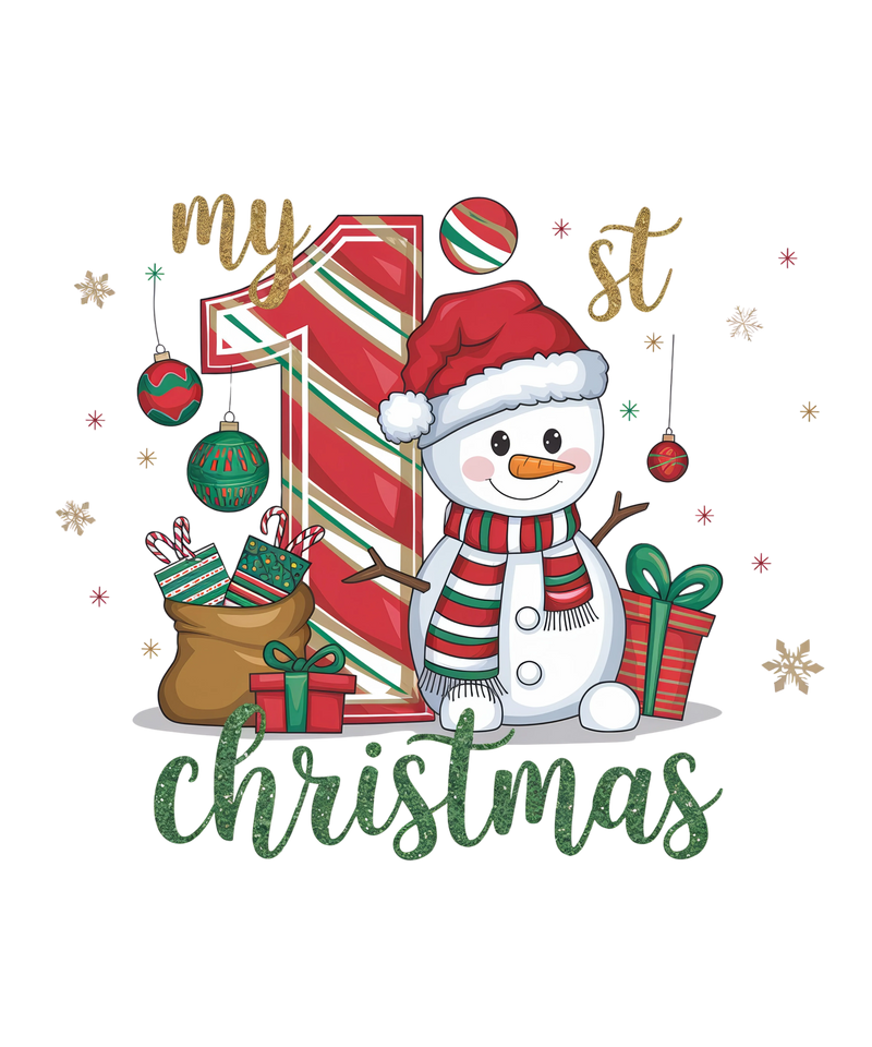 My First Christmas- Waving snowman with gifts