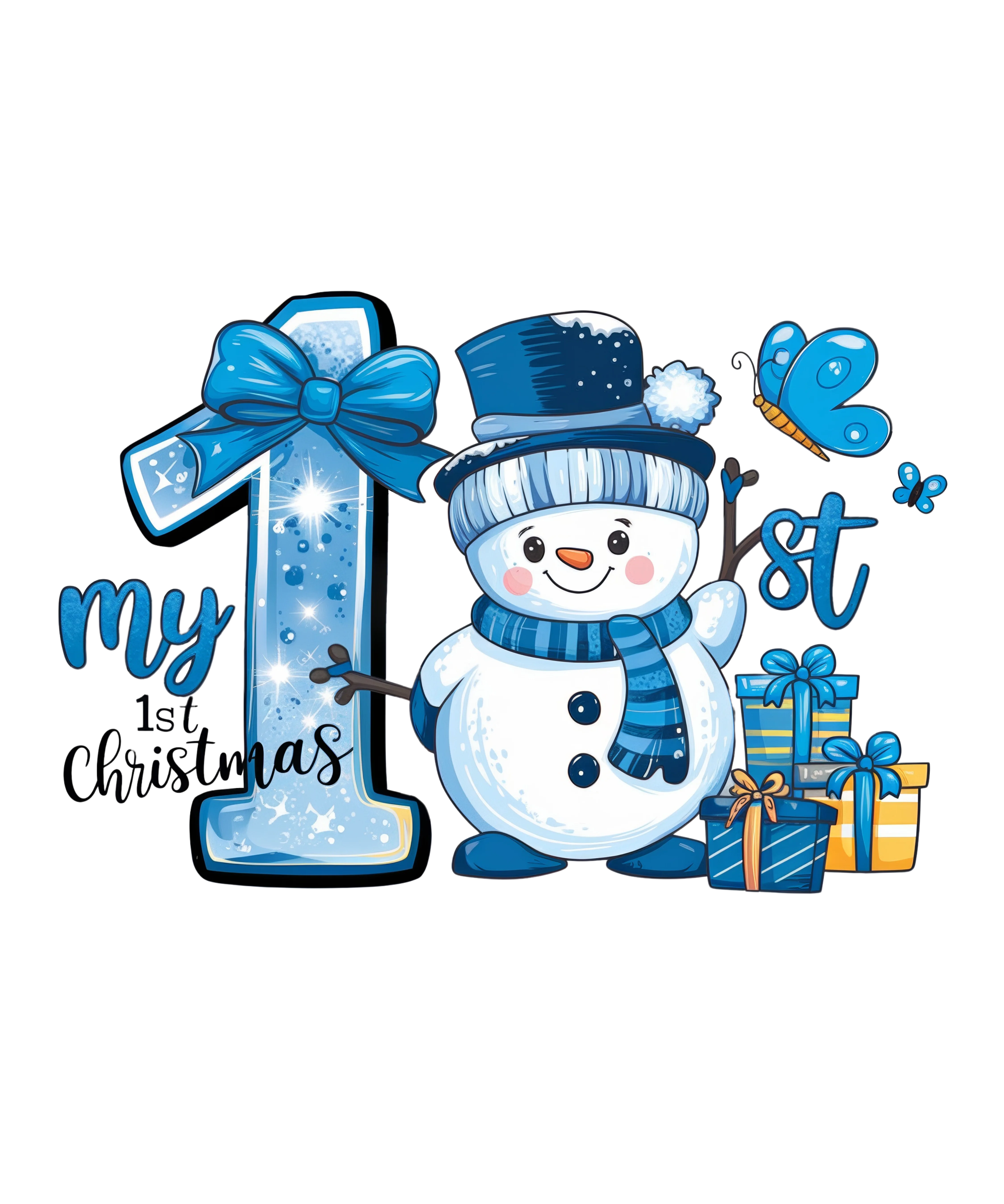 My first christmas - Blue waving snowman