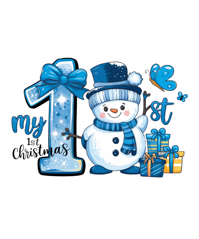 My first christmas - Blue waving snowman