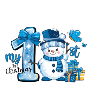 My first christmas - Blue waving snowman