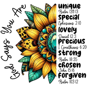 You Are Unique and Special Sunflower Scripture Design