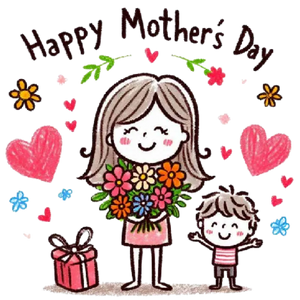 Mother's Day Bouquet with a Boy and a Gift Box