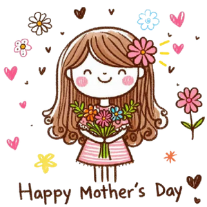 Happy Mother's Day Girl With Bouquet of Flowers