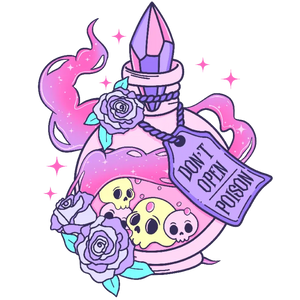 Poison Bottle with Skulls and Flowers