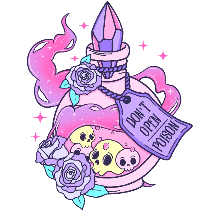 Poison Bottle with Skulls and Flowers