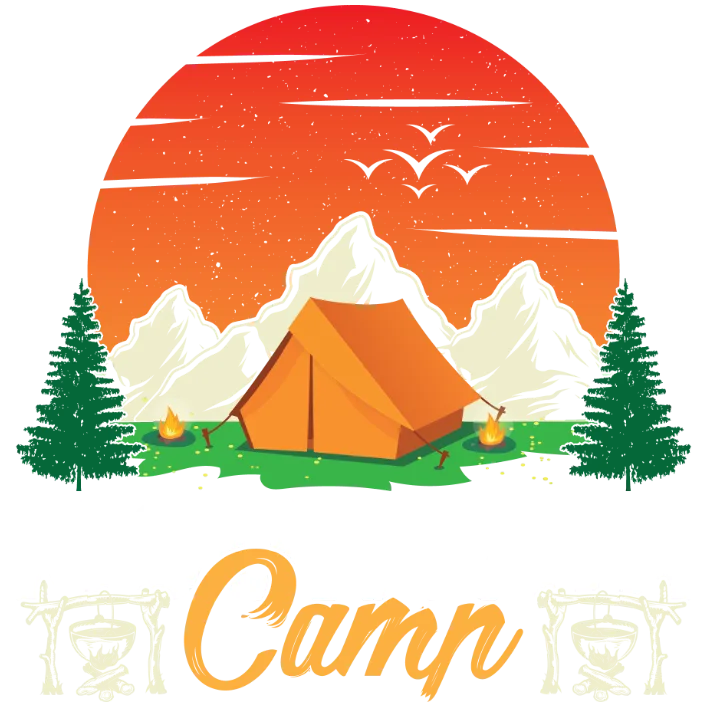 Camping Essentials: A Vibrant Sunset Scene of Mountains, Trees, and a Tent for Outdoor Lovers