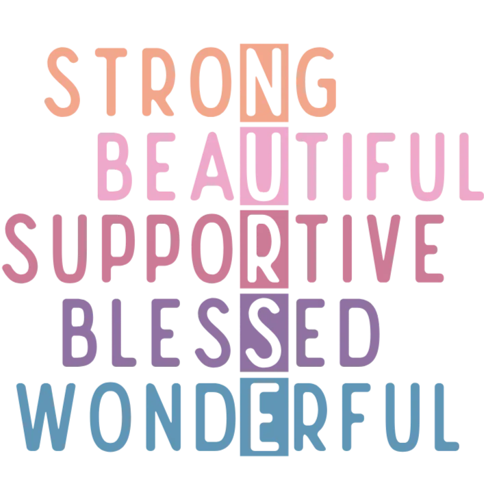 Strong Beautiful Supportive Blessed Wonderful Words Typography Design