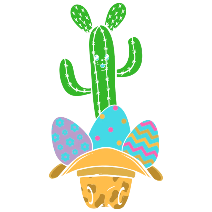 Cactus and Easter Eggs in a Pot