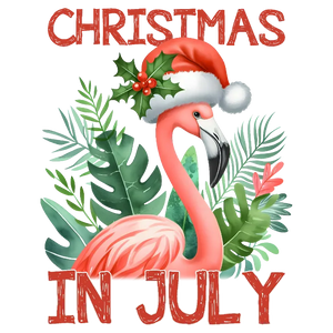 Christmas in July Flamingo Santa Hat Palm Leaves T-shirt Graphic