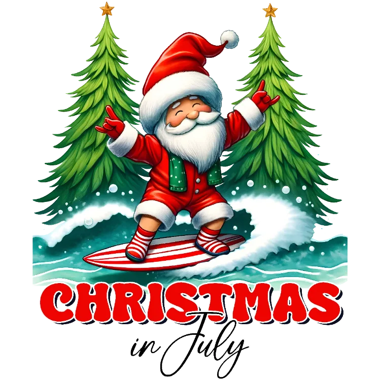 Surfing Santa Christmas in July T-Shirt