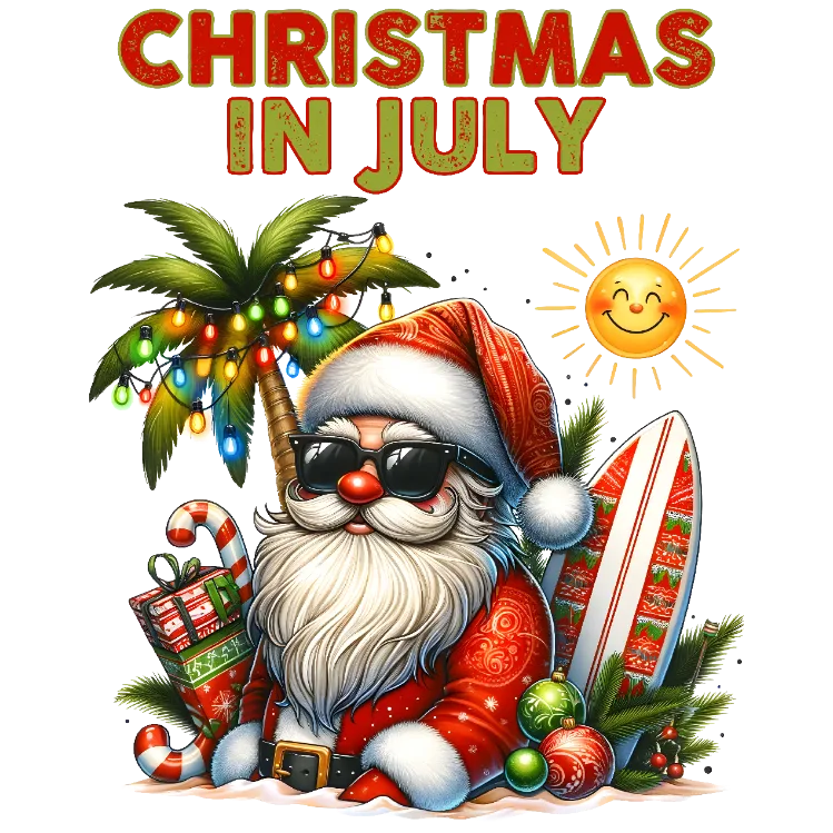 Surfing Santa Christmas in July Beach Vacation T-Shirt