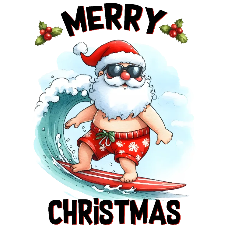 Surfing Santa Holiday Graphic