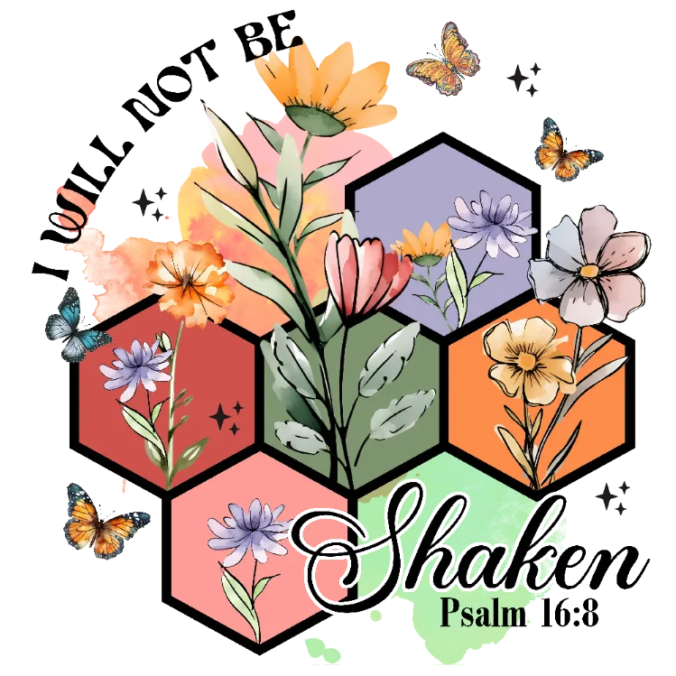 Shaken Not Shattered Faithful Strength Bible Verse Floral Graphic