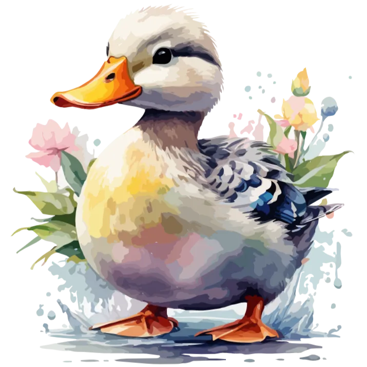 Watercolor Duck and Flowers Design for DTF Transfers