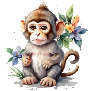 Cute Monkey with Flowers