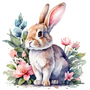 Watercolor Rabbit with Flowers