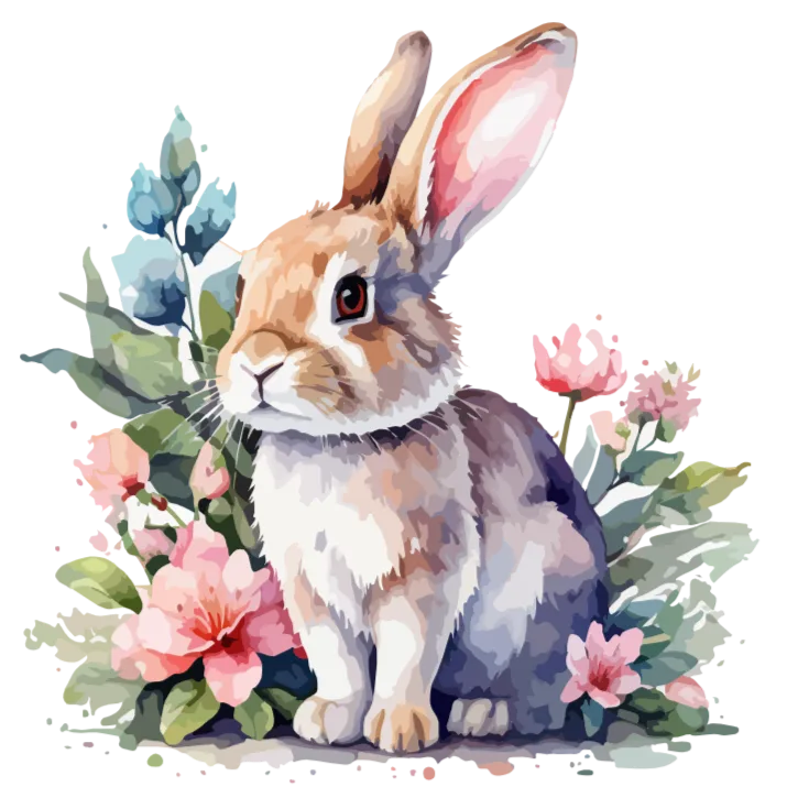 Watercolor Rabbit with Flowers