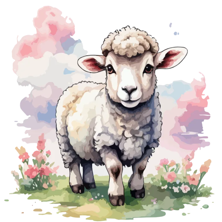 Sheep in a Field of Flowers and Clouds