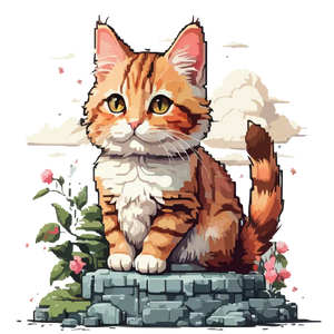 Cute Cat in a Flower Garden