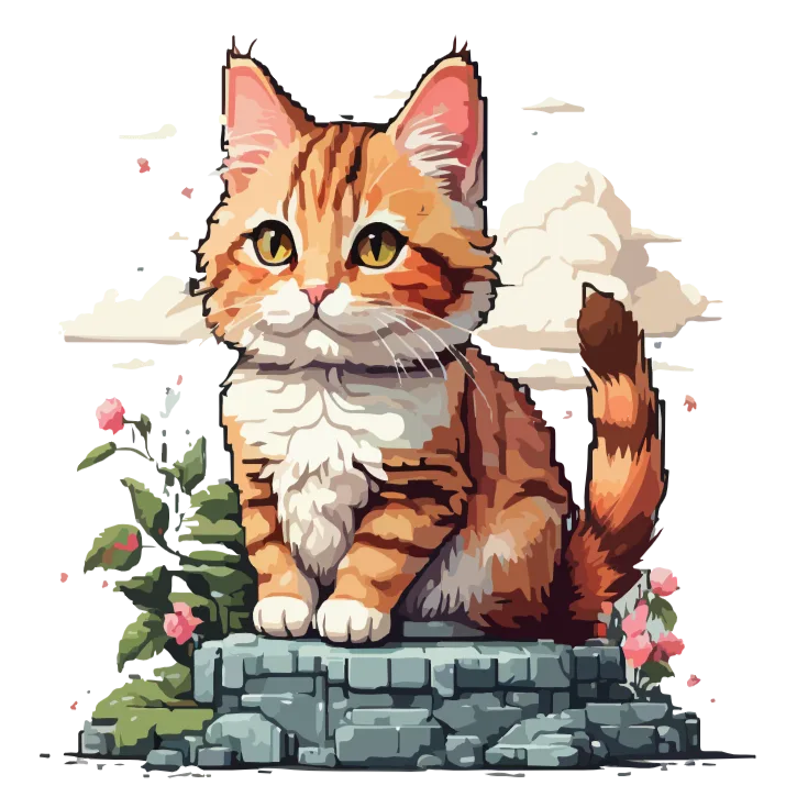 Cute Cat in a Flower Garden