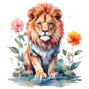 Watercolor Floral Lion Print