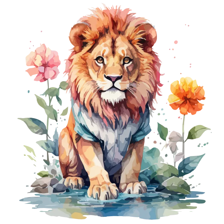 Watercolor Floral Lion Print