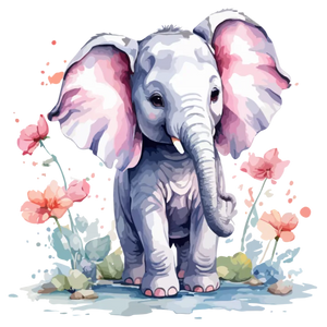 Cute Baby Elephant in Watercolor Style
