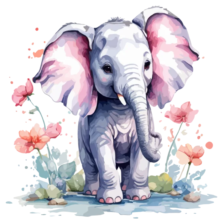 Cute Baby Elephant in Watercolor Style