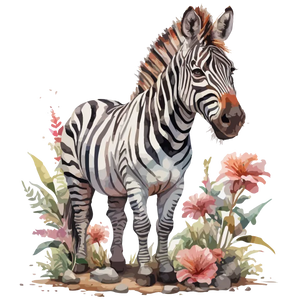 Zebra in a Garden of Flowers