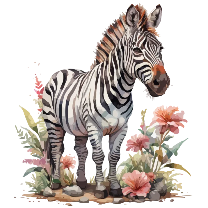 Zebra in a Garden of Flowers