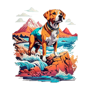 Adventurous Dog at the Waterfall T-Shirt Design