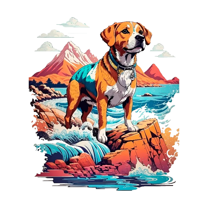 Adventurous Dog at the Waterfall T-Shirt Design