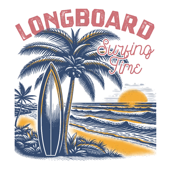 Longboard Surfing Beach Scene