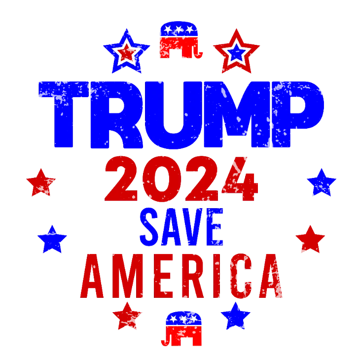 Trump 2024 Save America Red White Blue Distressed Text Design