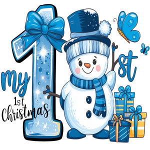My first christmas - Blue waving snowman
