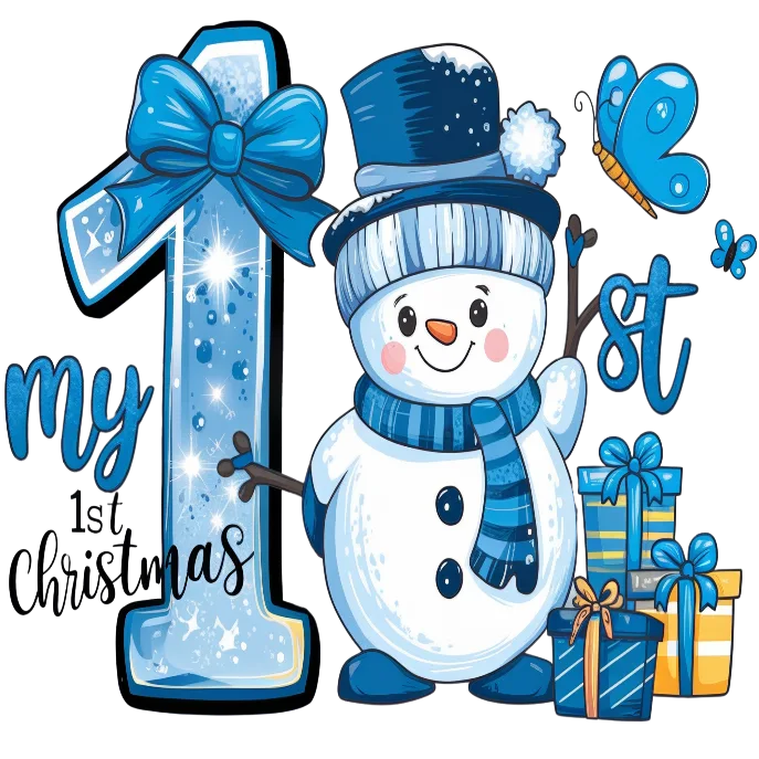 My first christmas - Blue waving snowman