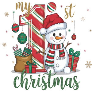 My First Christmas- Waving snowman with gifts