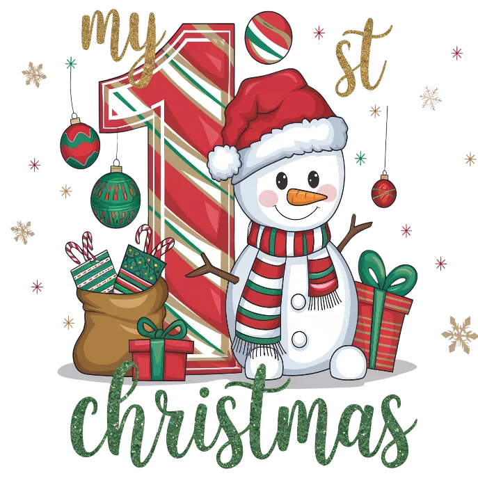My First Christmas- Waving snowman with gifts