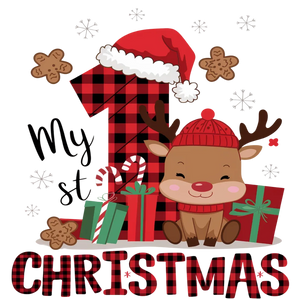 My 1st christmas - Smiling baby reindeer with tree and gifts