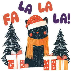 Hand-Drawn Cat with Christmas gifts