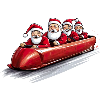 Santa Clauses on a Bobsled Adventure