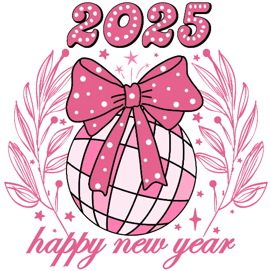 Happy New Year 2025 Coquette Disco Ball with Bow