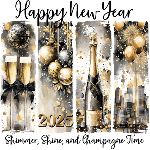 Happy New Year 2025 Gold and Black- Shimmer, Shine and Champagne Time