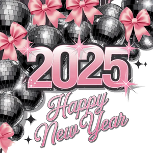 Happy New Year 2025 Pink And Black Disco Balls