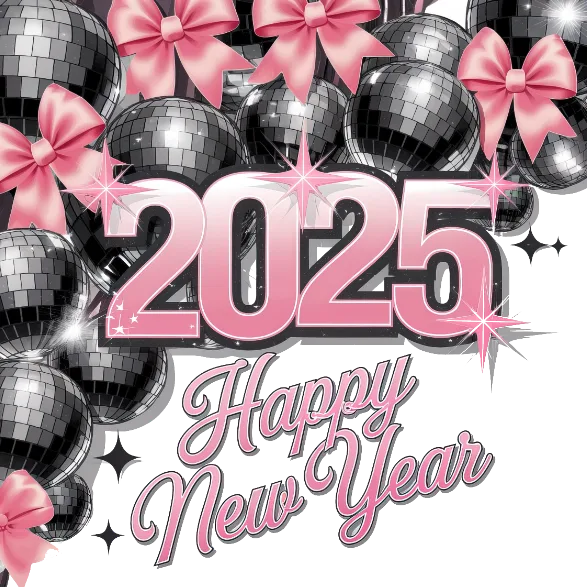 Happy New Year 2025 Pink And Black Disco Balls