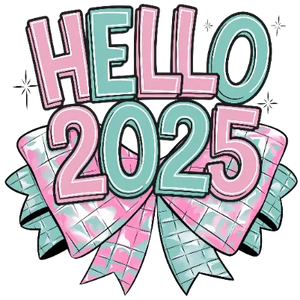 Hello 2025 With Pinkish Green Ribbons