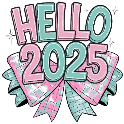 Hello 2025 With Pinkish Green Ribbons