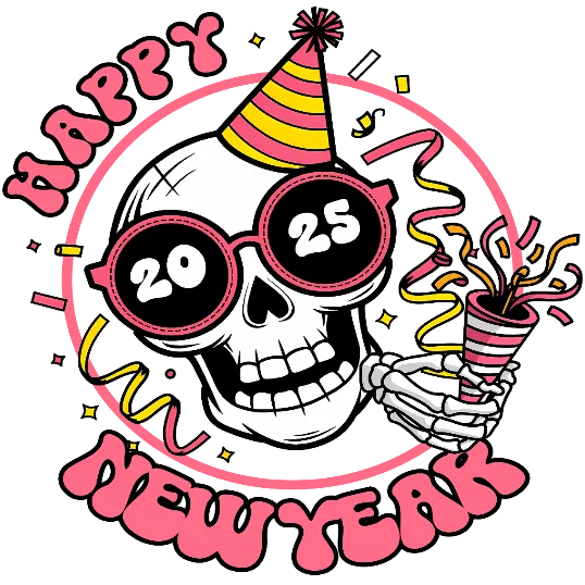 Happy New Year 2025 - Partying Skeleton