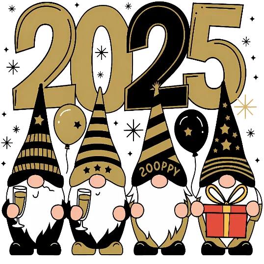 New Year 2025 Gnomes - Golden And Black Themed